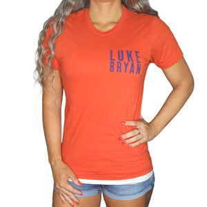 Luke Bryan Shirt Womens Small Red Orange Drunk on You Country Concert Band Tee
